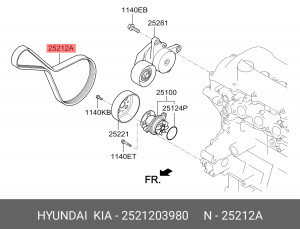 Ремень приводной поликлиновой 6PK1227 HYUNDAI Solaris OE 2521203980 HYUNDAI KIA