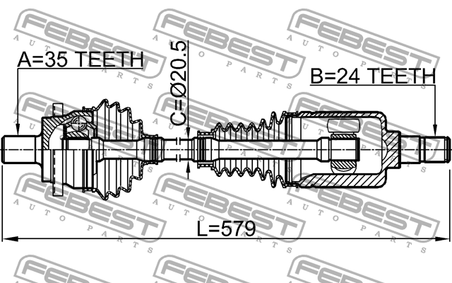 Привод колеса 1614-211RH 1614-211RH FEBEST