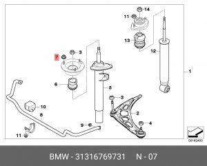 Гайка BMW 1 (E81,Е87),3 (E36,Е46) с буртиком самоконтрящаяся ОЕ 31 31 6 769 731 BMW