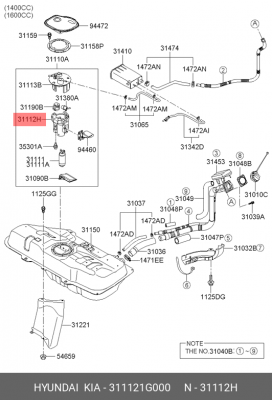 Фильтр топливный HYUNDAI Accent (06-) KIA Rio (05-) (в баке) OE 311121G000 HYUNDAI KIA