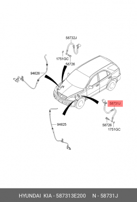 Шланг тормозной передний левый 587313E200 HYUNDAI KIA