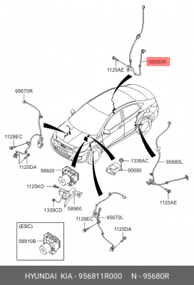 Датчик ABS задний правый 956811R000 HYUNDAI KIA