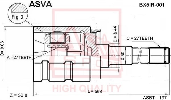 ШРУС ВНУТРЕННИЙ ПРАВЫЙ 27х44х27 BMW BX5IR001 BX5IR-001 ASVA