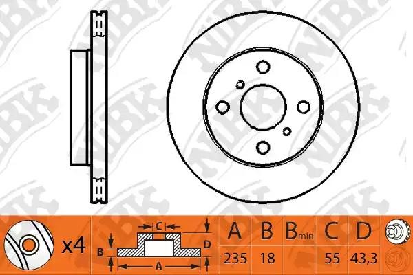 Диск тормозной TOYOTA Yaris (01-05) передний вентилируемый (1шт.) NIBK RN1127 NIBK