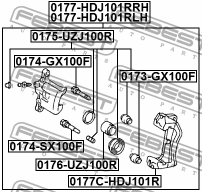 Суппорт задн правый TOYOTA LAND CRUISER 100 HDJ101/UZJ100 1998-2007 0177-HDJ101R 0177-HDJ101RRH FEBEST