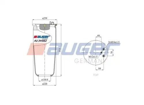 пневмопод. без стак. !2штуц.M16 смещ.84 1шп.M12 \MAN TGA/TGS/TGX AU344882 AUGER