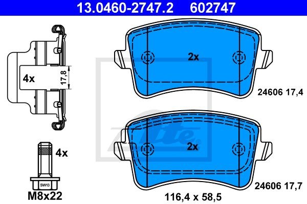 13.0460-2747.2 1343 00 [8K0698451] !колодки дисковые з.\ Audi A4/A5/Q5 1.8/3.2FS 13.0460-2747.2 ATE