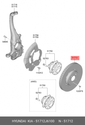 Диск тормозной HYUNDAI G90 (19-) KIA K900 (18-) (3.3) передний (1шт.) ОЕ 51712J6100 HYUNDAI KIA