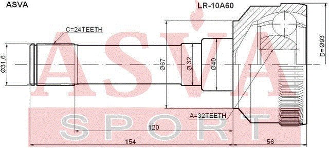 ШРУС НАРУЖНЫЙ 32x67(32)x24 LR-10A60 ASVA