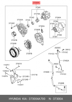 Генератор HYUNDAI HD35 (17-),Porter 2 (12-) KIA Bongo 3 (12-) (2.5-A2) (90A,12V) 373004A700 HYUNDAI KIA