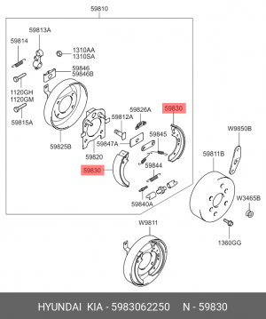 Колодки тормозные HYUNDAI HD120,AeroTown стояночного тормоза (1шт.) OE 5983062250 HYUNDAI KIA