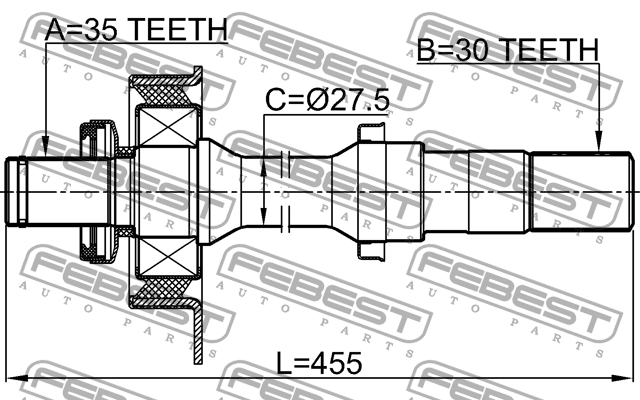 полуось правая!30X455X35\ Mazda Tribute 00-11 0512-TRIB2WDRH FEBEST