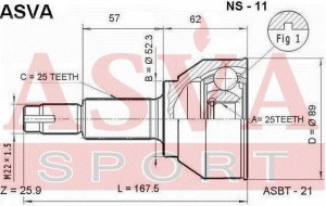 ШРУС НАРУЖНЫЙ 25x52.3x25 12 NS11 NS-11 ASVA