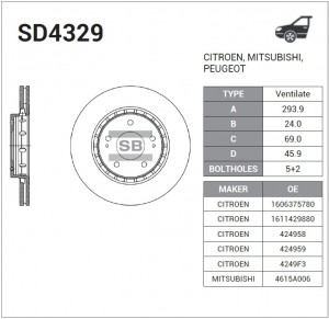 Диск тормозной передний MITSUBISHI OUTLANDER I-III SD4329 SD4329 SANGSIN
