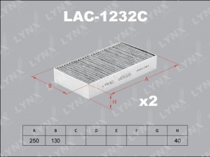 Фильтр салонный угольный (комплект 2 шт.) подходит для MB ML(W164) 05/GL 06/R(W2 LAC-1232C LYNXAUTO