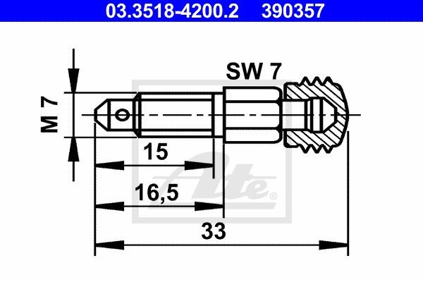 штуцер прокачки! M7x1.0, L=38.3mm, S=7\ Audi,VW,BMW,Citroen,Opel,Peugeot,Subaru, 03.3518-4200.2 ATE