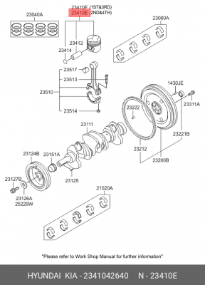 Поршень двигателя HYUNDAI Porter 2 (06-) KIA Bongo 3 (06-) (4D56) STD-B с пальце 2341042640 HYUNDAI KIA