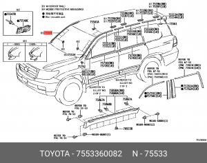 OETOY-7553360082 молдинг лобового стекла прав.!\ Toyota Land Cruiser 200 08> 75533-60082 TOYOTA