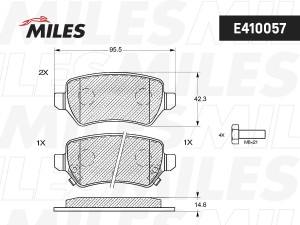 Колодки тормозные задние (без датчика + болты) (Смесь Low-Metallic) (OPEL ASTRA  E410057 MILES