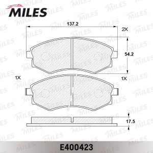Колодки тормозные передние (без датчика) (Смесь Low-Metallic) HYUNDAI ELANTRA/MA E400423 MILES