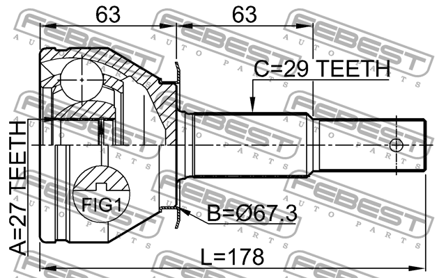 ШРУС наружный к-кт!\ Nissan Navara D40M 05> 0210-R51MT FEBEST