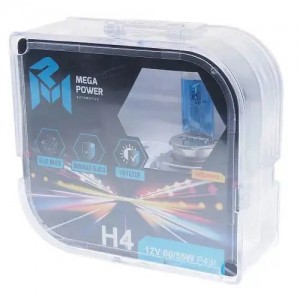 Лампа 12V H4 60/55W P43t бокс (2шт.) Blue White MEGAPOWER 37033020 MEGA POWER