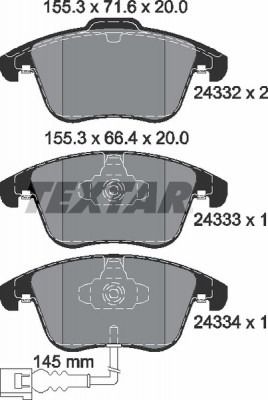 Колодки тормозные VW Tiguan AUDI Q3 передние (4шт.) TEXTAR 2433301 TEXTAR