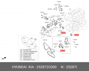 Ролик приводного ремня HYUNDAI Starex H-1 (07-) (2.4) обводной OE 252872C000 HYUNDAI KIA