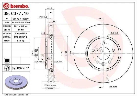 Диск тормозной 09.C377.11 09.C377.11 BREMBO