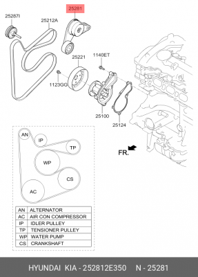 Натяжитель приводного ремня 25281-2E350 252812E350 HYUNDAI KIA