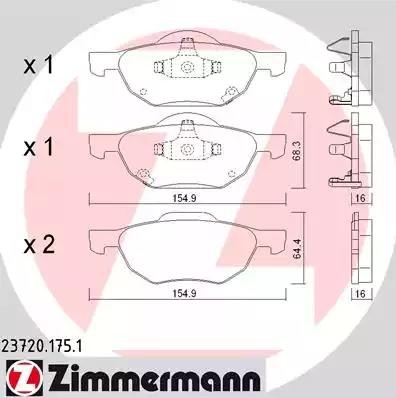 колодки дисковые !перед. 155x68x16 \ Honda Accord VIII all 03> 23720.175.1 ZIMMERMANN