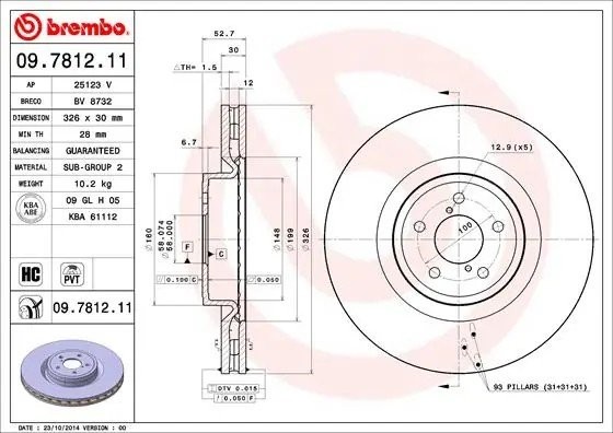 09.7812.11 диск тормозной передний!\ Subaru Impreza 2.0-2.5i 00> 09.7812.11 BREMBO
