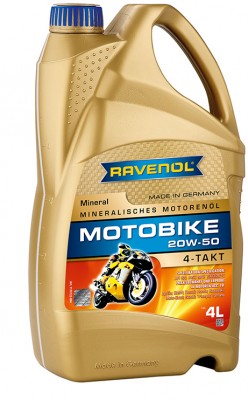 Масло моторное для 4-х тактных двигателей RAVENOL Motobike 4T 20W50 мин.4л 1173122-004 RAVENOL