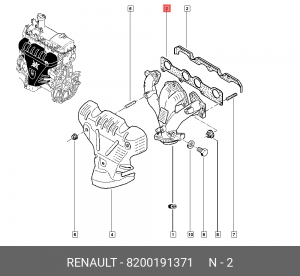Прокладка коллектора RENAULT Logan,Sandero,Symbol New выпускного OE 8200191371 RENAULT