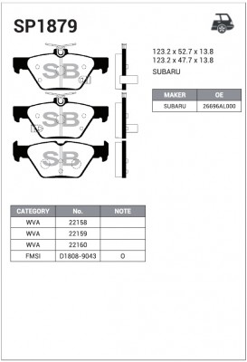 Колодки задние SUBARU LEGACY, OUTBACK 15- SP1879 SP1879 SANGSIN