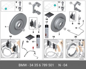 Датчик износа тормозных колодок BMW X5 (E70),X6 (E71) передний OE 34 35 6 789 501 BMW