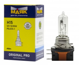 Лампа галогеновая H15 12V 15/55W PGJ23T-1 Original Pro 1шт 02115 MAYAK
