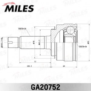 ШРУС наружный Acura MDX (YD2) 07-13 (GSP 823148) GA20752 GA20752 MILES