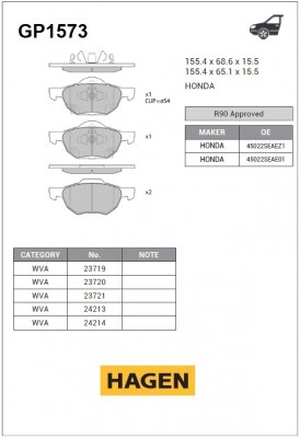 Колодки передние HONDA ACCORD VII 03-08 GP1573 GP1573 SANGSIN