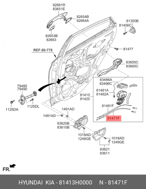 Трос KIA Rio (17-) привода замка двери задней OE 81413H0000 HYUNDAI KIA