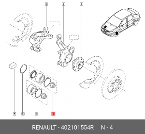 RENAULT LOGAN (2005>) ПОДШ.+КОЛЬЦО ABS +СТОП.К.+ГАЙКА / с ABS //LOGAN после шасс 402101554R RENAULT