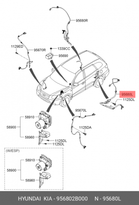Датчик АБС HYUNDAI Santa Fe (05-) колеса заднего левого OE 956802B000 HYUNDAI KIA