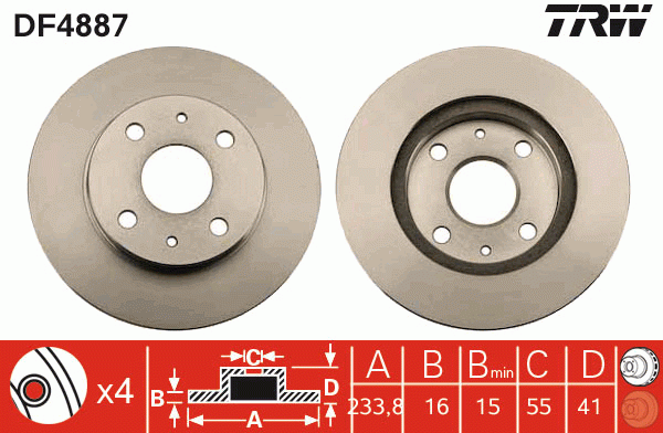 Диск тормозной передний DAIHATSU SIRION (M1, M3_), YRV (M2) DF4887 DF4887 TRW