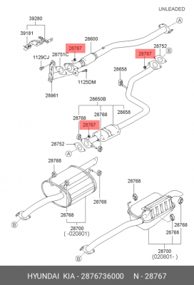 Гайка HYUNDAI Accent выхлопной системы OE 2876736000 HYUNDAI KIA