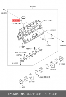 Гильза цилиндра HYUNDAI HD120,AeroTown дв.D6DA19/22 d+0.00 OE 0K87T10311 HYUNDAI KIA