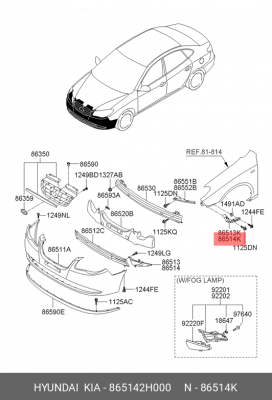 Кронштейн переднего бампера правый 865142H000 HYUNDAI KIA