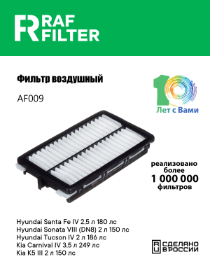 Фильтр воздушный HYUNDAI Santa Fe (21-),Sonata (19-) KIA Sorento (21-) (2.2/2.5) AF009 RAF FILTER