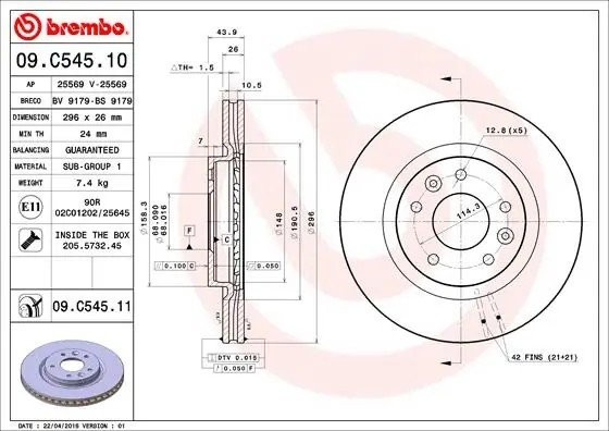 Диск тормозной 09.C545.11 09.C545.11 BREMBO