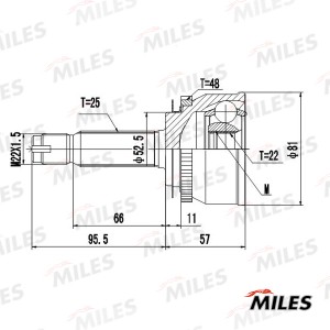 ШРУС наружный с ABS HYUNDAI GETZ 1.1-1.6 02-11 (GKN 303904) GA20705 GA20705 MILES