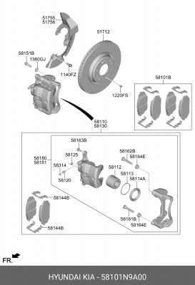 Комплект тормозных колодок с накладками (4шт) 58101N9A00 58101-N9A00 HYUNDAI KIA